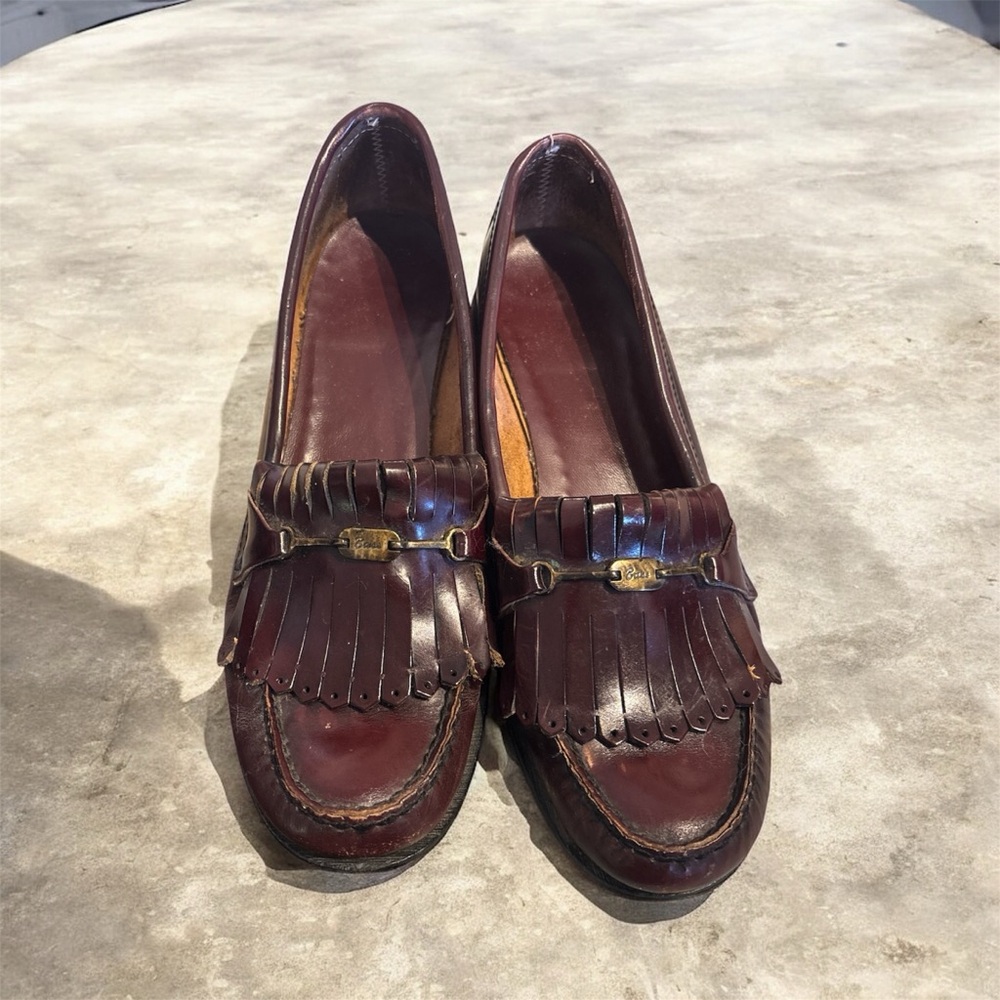 Bass Dark Brown Leather Loafers with Fringe